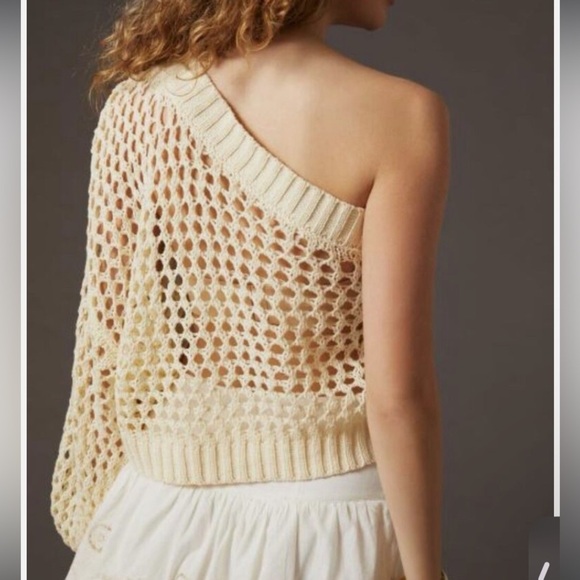 Maeve by the One-Shoulder Crochet Knit Sweater One Size - Picture 5 of 13